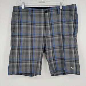 Tommy Bahama Shorts Mens 36 Gray Blue Plaid‎ Performance Stretch Chino Preppy